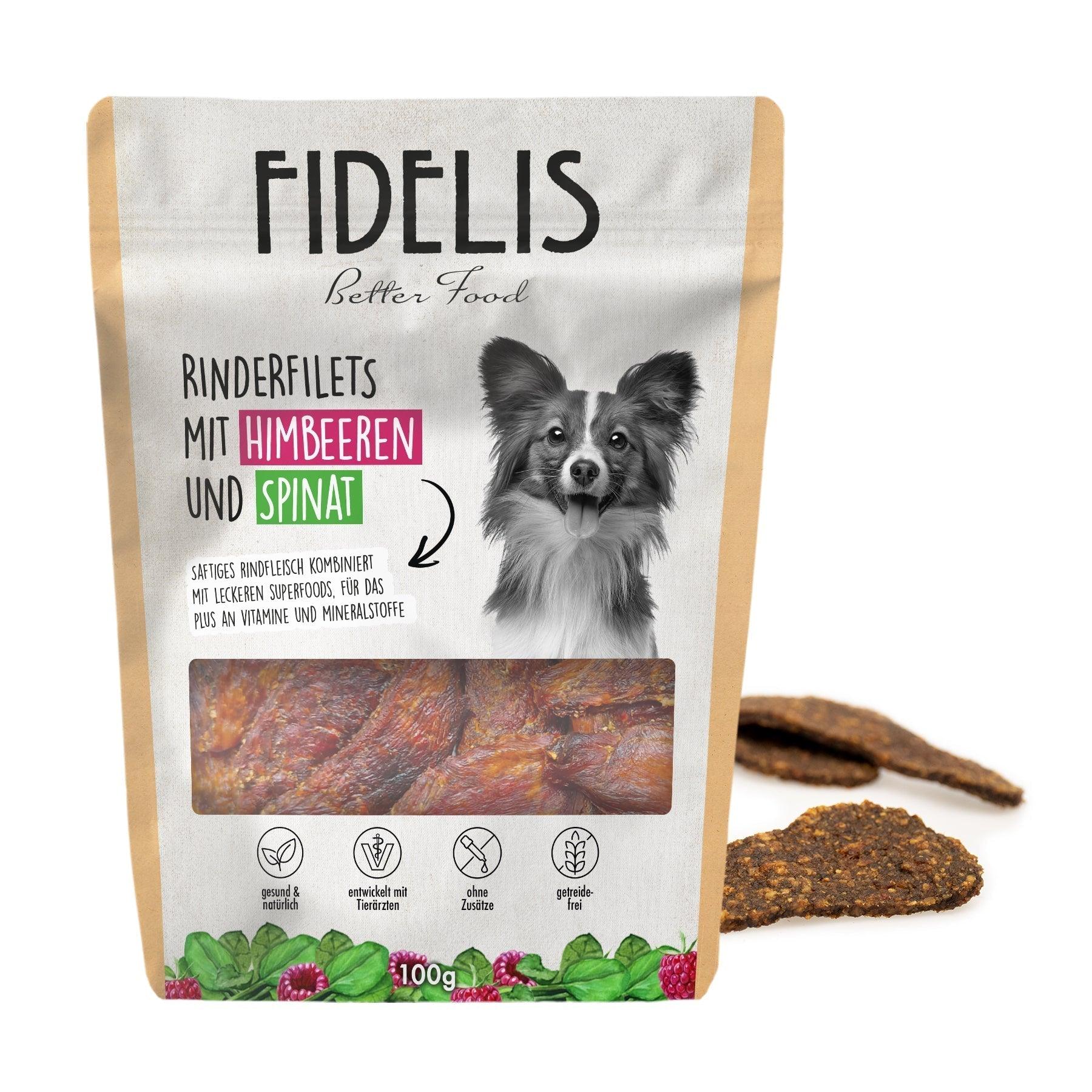 Rinderfilets mit Himbeeeren und Spinat (100g)