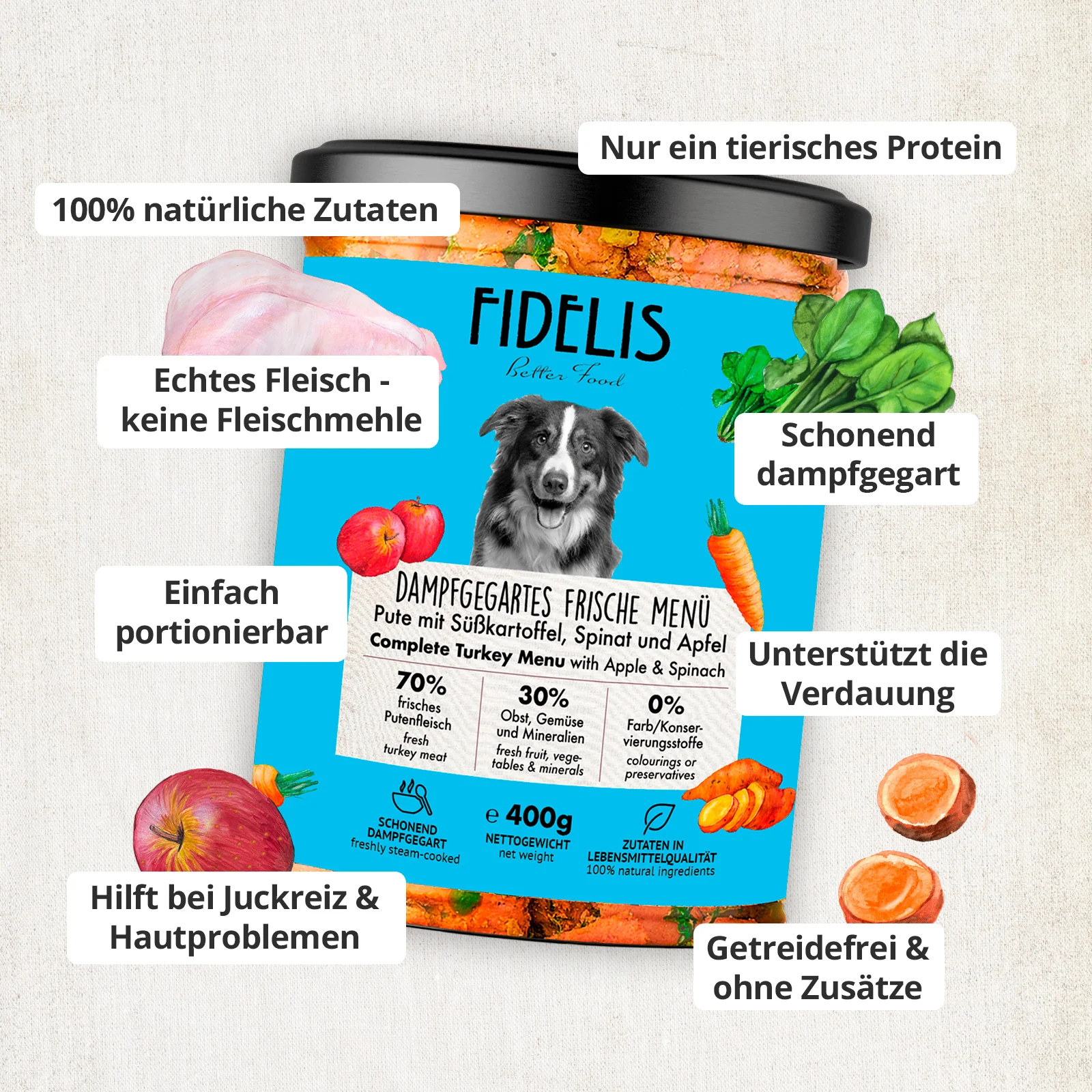 Pute mit Süßkartoffel, Spinat und Apfel (im Glas) - Image 3