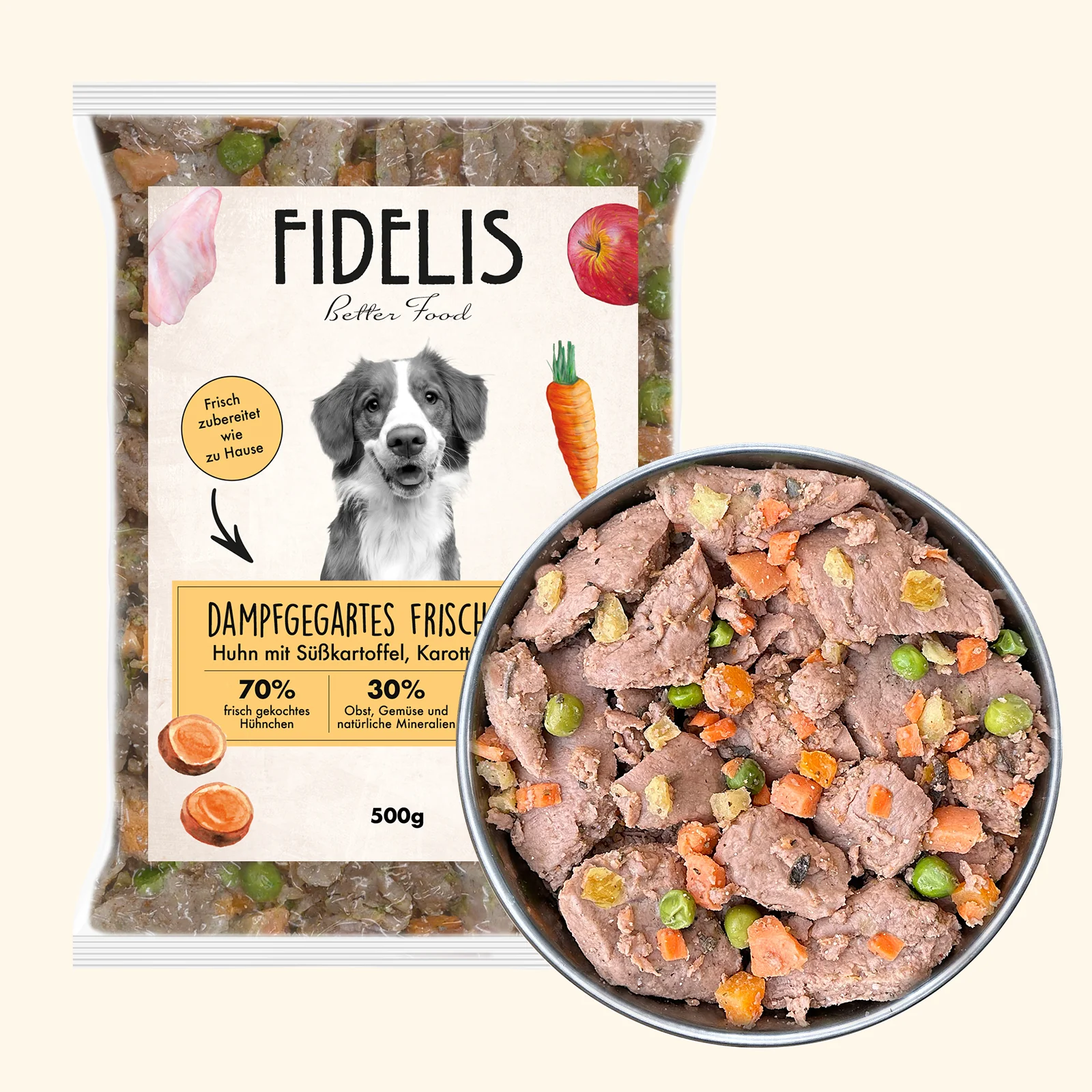 Huhn mit Süßkartoffel, Karotte und Kürbis (500g) gefroren