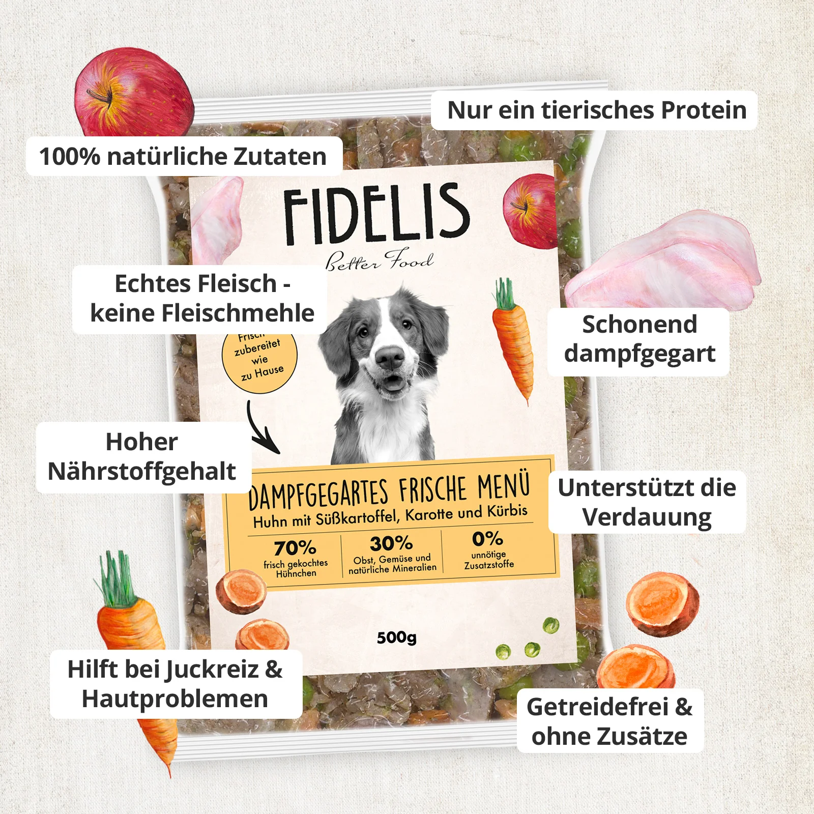 Huhn mit Süßkartoffel, Karotte und Kürbis (500g) gefroren - Image 3